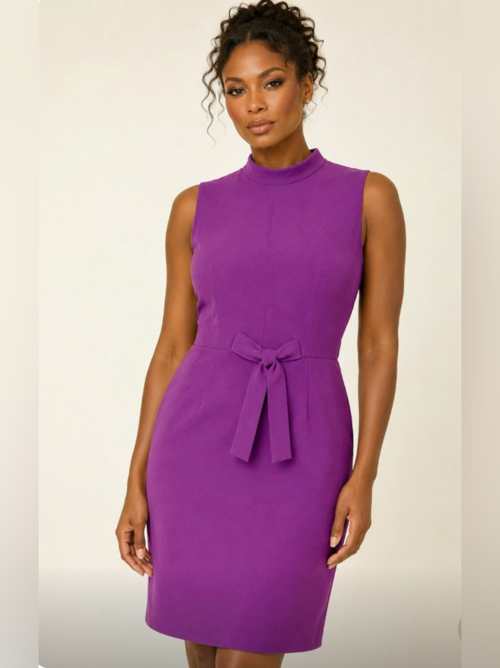 SAUDRA AUGELAZZI Elegant Sleeveless Purple Bodycon Midi Dress With Bow